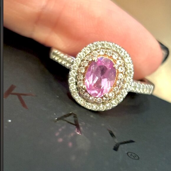 Kay Jewelers Lab-created Pink Sapphire Double Halo Ring with White Sapphires - Picture 7 of 8